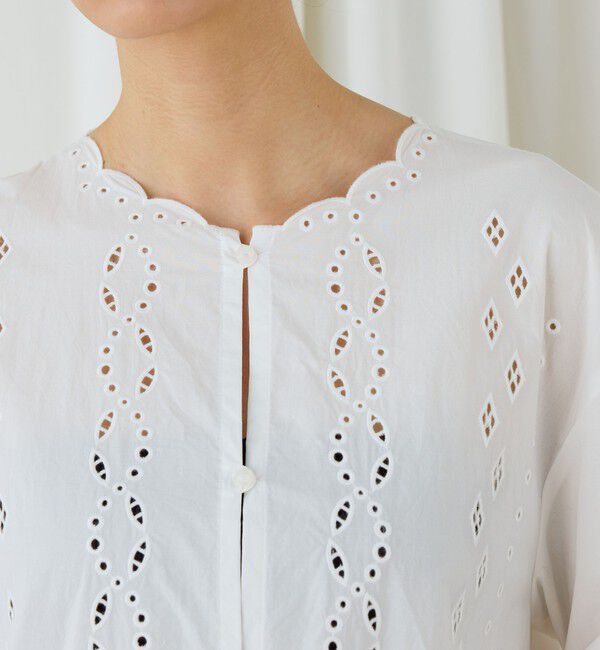 DES PRES「カットワークエンブロイダリー クルーネックシャツワンピース」|ワンピース|