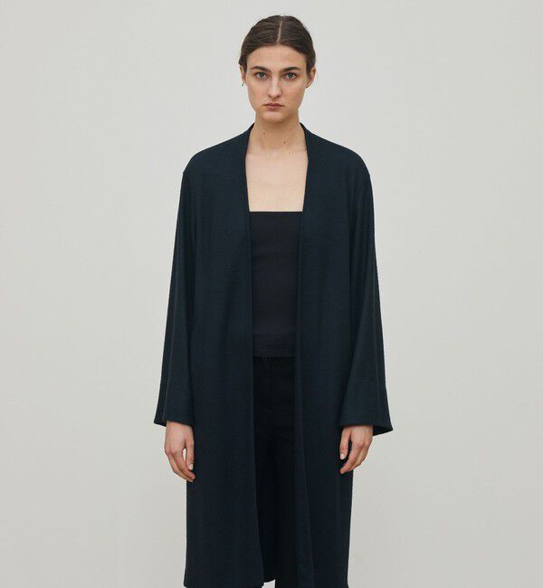 DES PRES「ニットコンビネーション ロングコート」|ノーカラーコート|