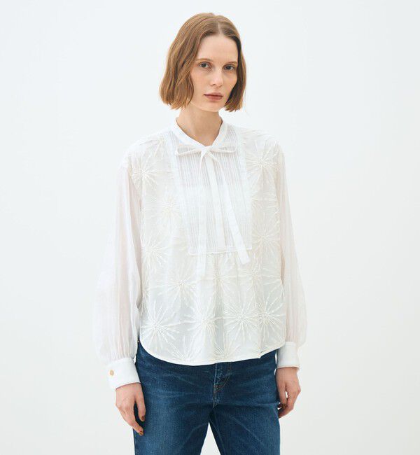 TOMORROWLAND collection「ホワイトコンビネーション エンブロイダリーボウタイブラウス」|シャツ・ブラウス|