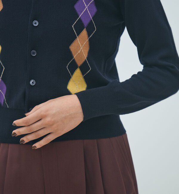 MACPHEE「プレーンウールアーガイル クルーネックカーディガン」|カーディガン|