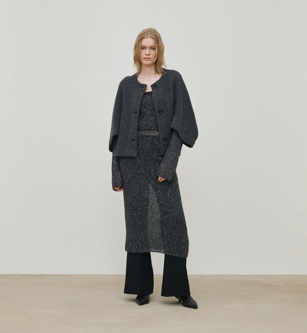 DES PRES「ライトウールニット クルーネックジャケット」|ノーカラージャケット|