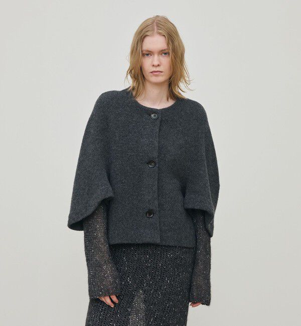 DES PRES「ライトウールニット クルーネックジャケット」|ノーカラージャケット|
