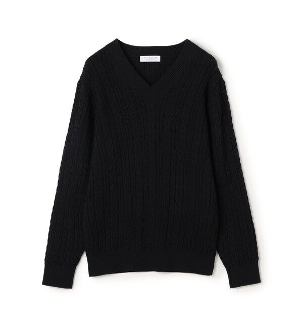 TOMORROWLAND MENS「コットンケーブル Vネックニット」|ニット・セーター|19 ブラック