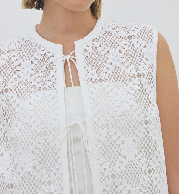 DES PRES「ブルームリーフレース レイヤードショートジレ」|ベスト・ジレ|