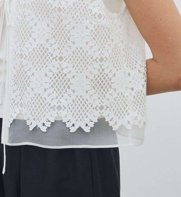 DES PRES「ブルームリーフレース レイヤードショートジレ」|ベスト・ジレ|