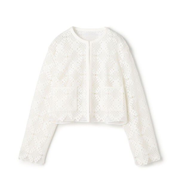 DES PRES「ブルームリーフレース レイヤードノーカラージャケット」|ノーカラージャケット|11 ホワイト