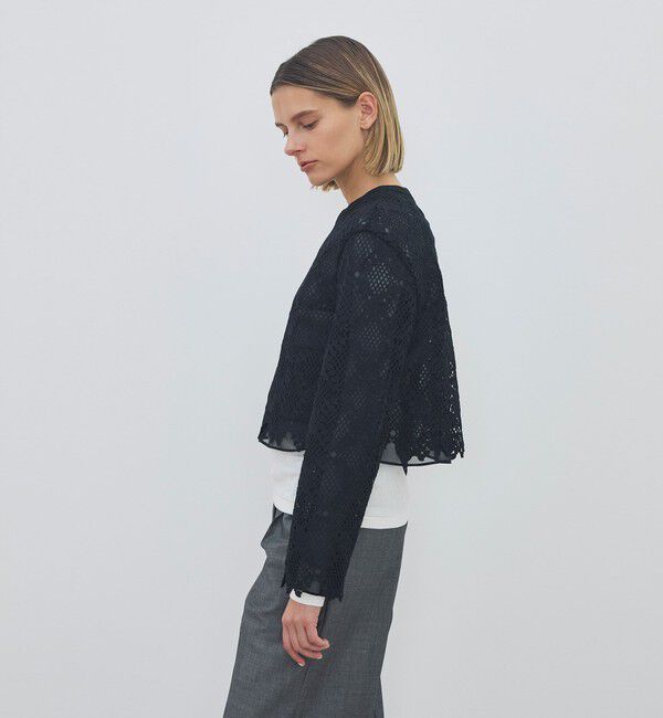 DES PRES「ブルームリーフレース レイヤードノーカラージャケット」|ノーカラージャケット|