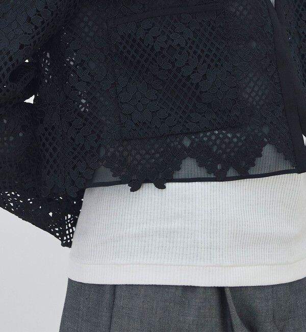 DES PRES「ブルームリーフレース レイヤードノーカラージャケット」|ノーカラージャケット|