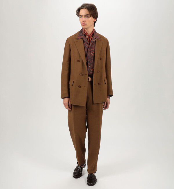 TOMORROWLAND MENS「ウールリネンメッシュシャンブレー 1プリーツパンツ」|スラックス|