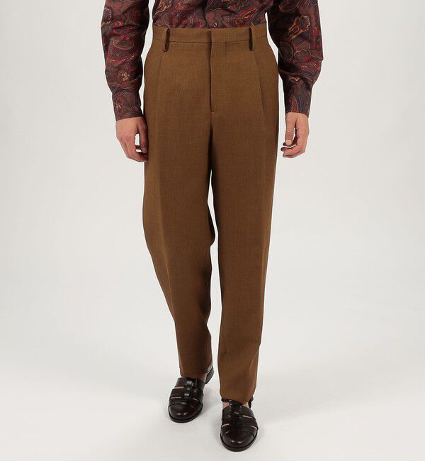 TOMORROWLAND MENS「ウールリネンメッシュシャンブレー 1プリーツパンツ」|スラックス|