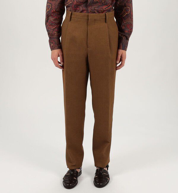 TOMORROWLAND MENS「ウールリネンメッシュシャンブレー 1プリーツパンツ」|スラックス|