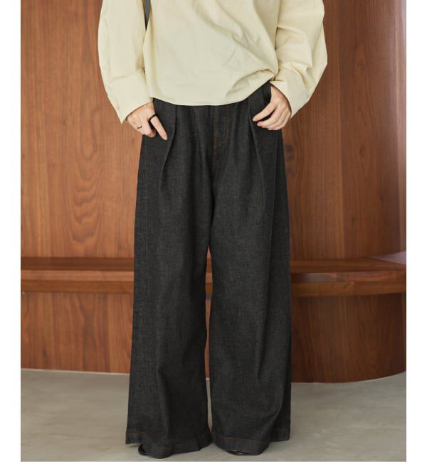 Plage「linen mix tuck デニムパンツ」|デニム|ブラック