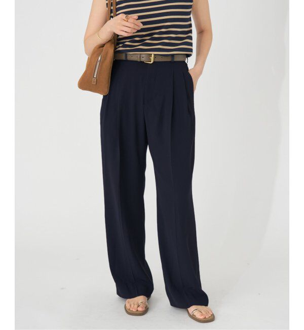 IENA「《追加2》TA/PL ジョーゼットタックワイドパンツ」|スラックス|ネイビー