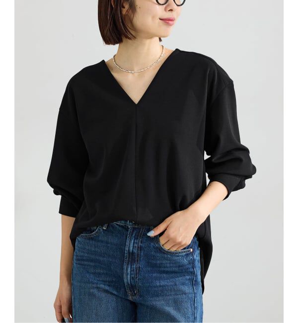 IENA「《セットアップ対応》カットジョーゼットVネックプルオーバー」|シャツ・ブラウス|ブラック
