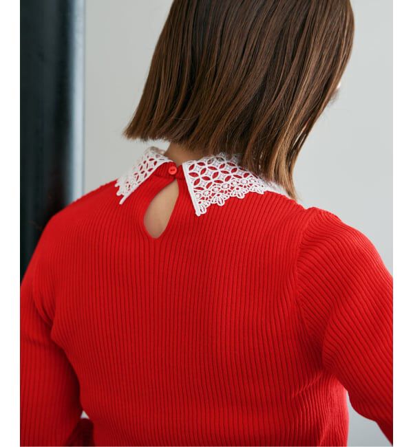 IENA「レース襟 RIBホールガーメントプルオーバー」|ニット・セーター|