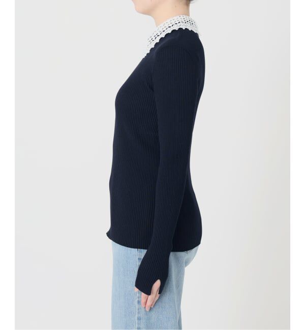 IENA「レース襟 RIBホールガーメントプルオーバー」|ニット・セーター|