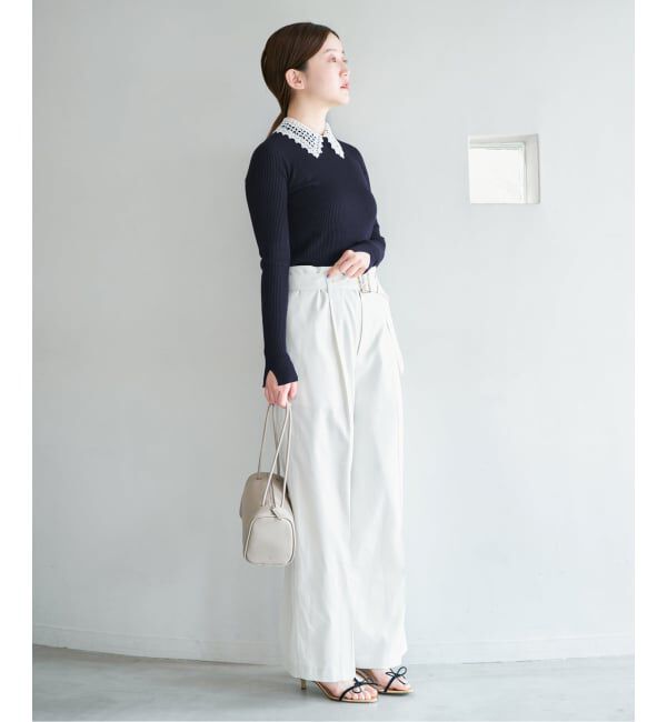 IENA「レース襟 RIBホールガーメントプルオーバー」|ニット・セーター|