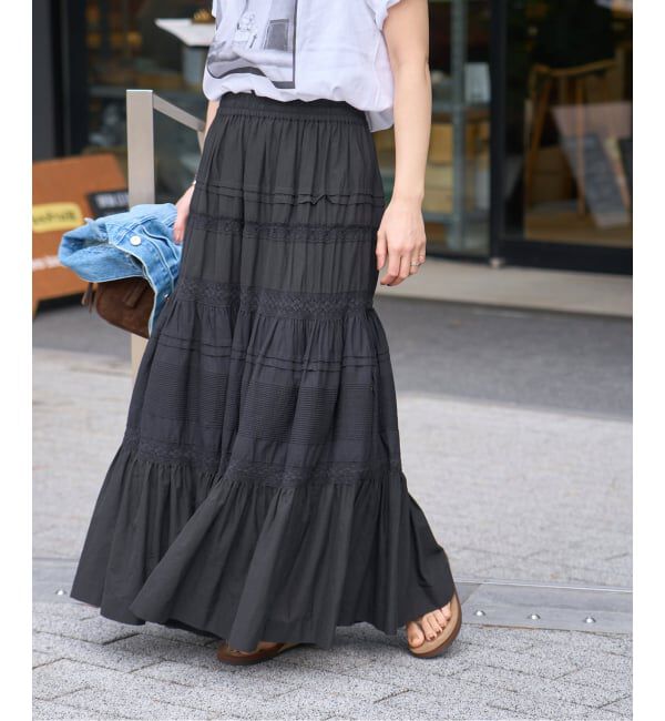 JOURNAL STANDARD「インドボイルレースティアードスカート」|スカート|ブラック