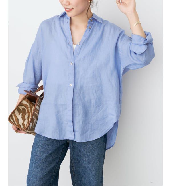 Spick and Span「《程よくすっきりサイズ》 80リネンカシュクール ミディシャツ」|シャツ・ブラウス|