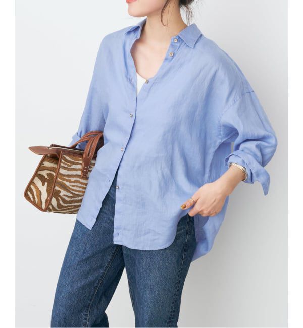 Spick and Span「《程よくすっきりサイズ》 80リネンカシュクール ミディシャツ」|シャツ・ブラウス|