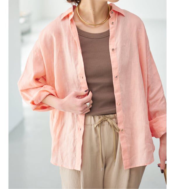 Spick and Span「《程よくすっきりサイズ》 80リネンカシュクール ミディシャツ」|シャツ・ブラウス|