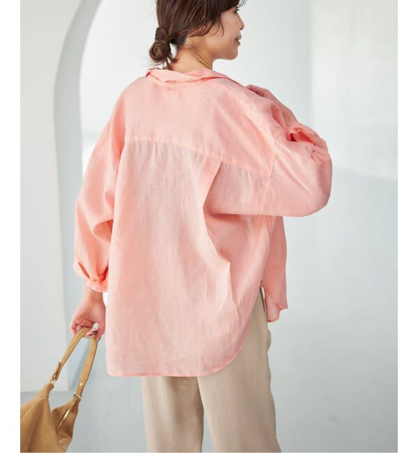 Spick and Span「《程よくすっきりサイズ》 80リネンカシュクール ミディシャツ」|シャツ・ブラウス|