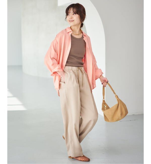 Spick and Span「《程よくすっきりサイズ》 80リネンカシュクール ミディシャツ」|シャツ・ブラウス|