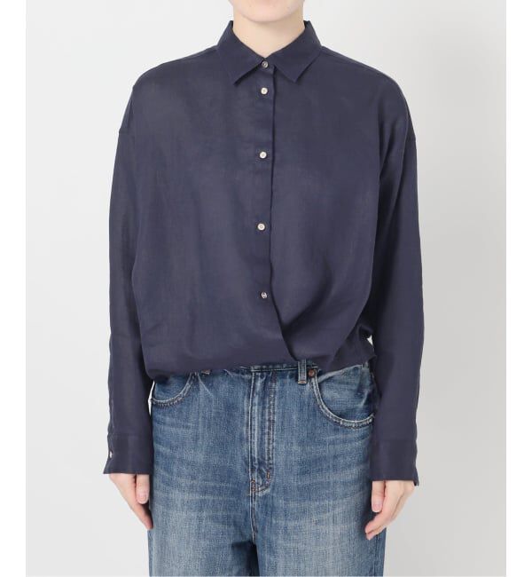 Spick and Span「《程よくすっきりサイズ》 80リネンカシュクール ミディシャツ」|シャツ・ブラウス|