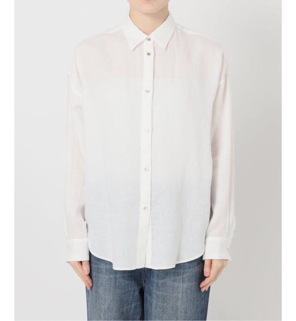 Spick and Span「《程よくすっきりサイズ》 80リネンカシュクール ミディシャツ」|シャツ・ブラウス|