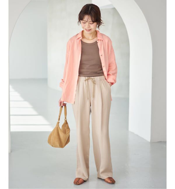 Spick and Span「《程よくすっきりサイズ》 80リネンカシュクール ミディシャツ」|シャツ・ブラウス|