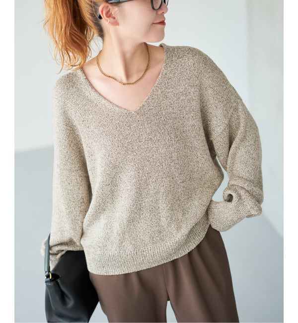 Spick and Span「レーヨンペーパーヤーンVネックプルオーバー」|ニット・セーター|