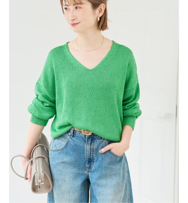 Spick and Span「レーヨンペーパーヤーンVネックプルオーバー」|ニット・セーター|