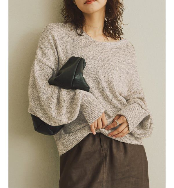 Spick and Span「レーヨンペーパーヤーンVネックプルオーバー」|ニット・セーター|ベージュ