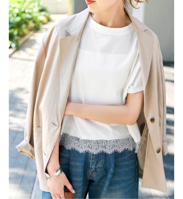 Spick and Span「《追加予約》ヘムレース付きTシャツ」|Tシャツ・カットソー|ホワイト