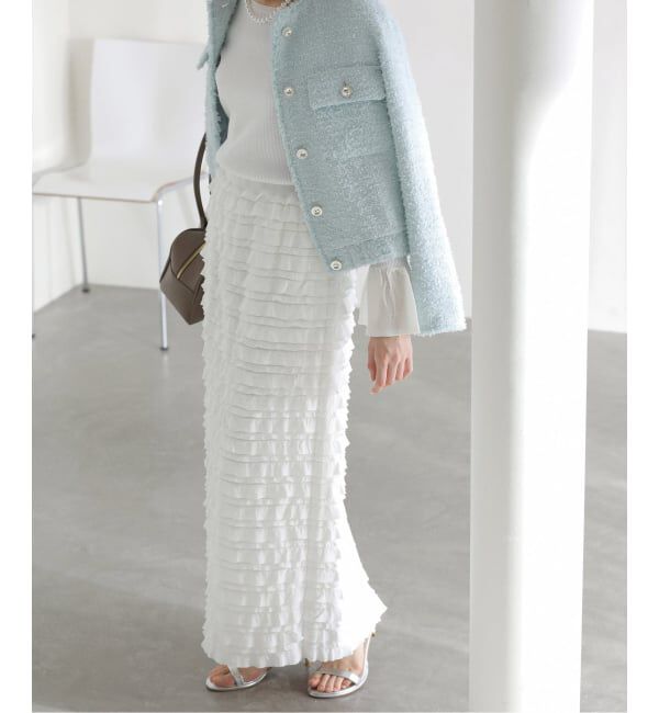  「【洗える】PROVOKE/プロヴォーク フリルマキシスカート」|スカート|ホワイト