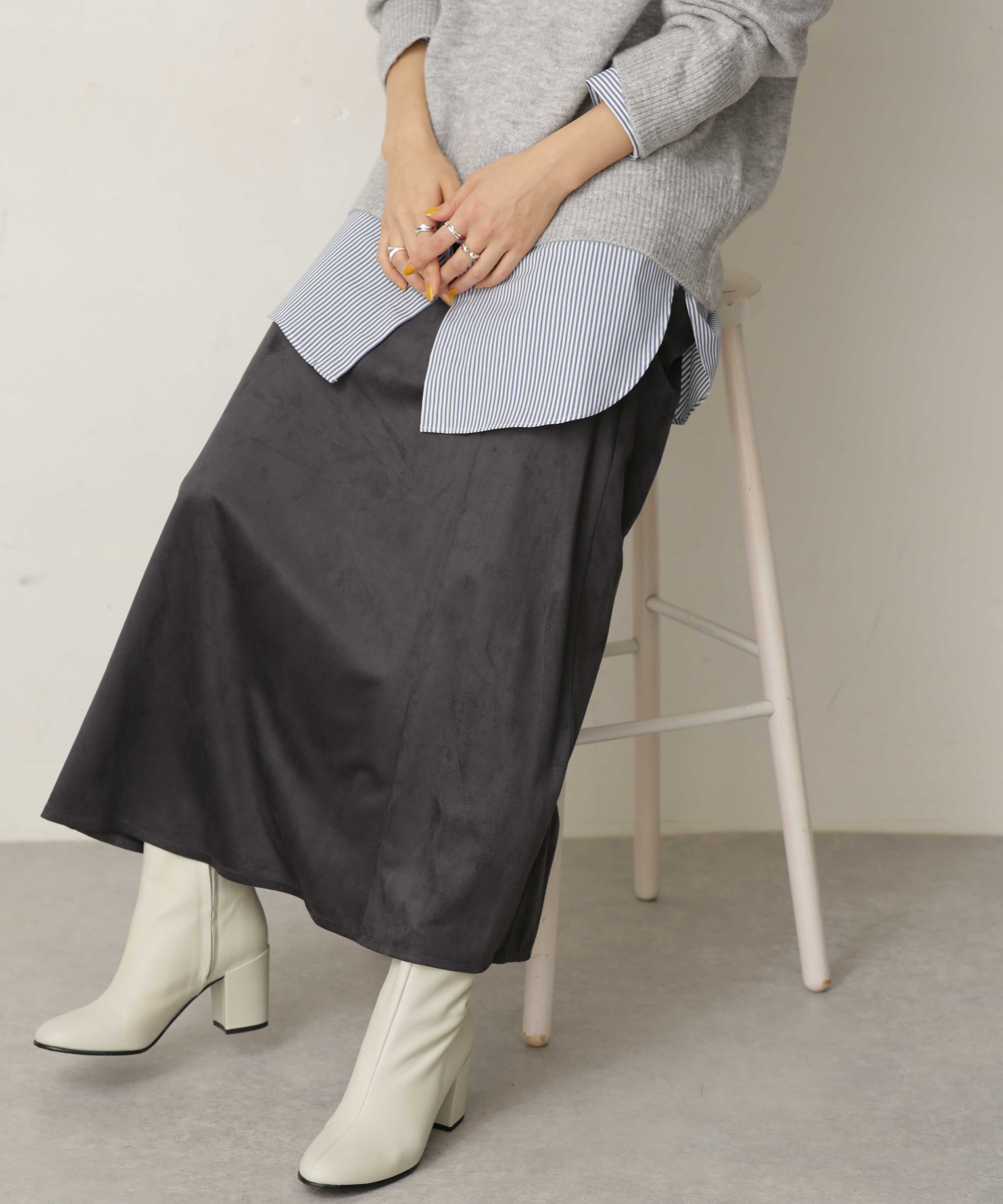 nano･universe「LB.04/フェイクスエードスカート」|スカート|チャコール3