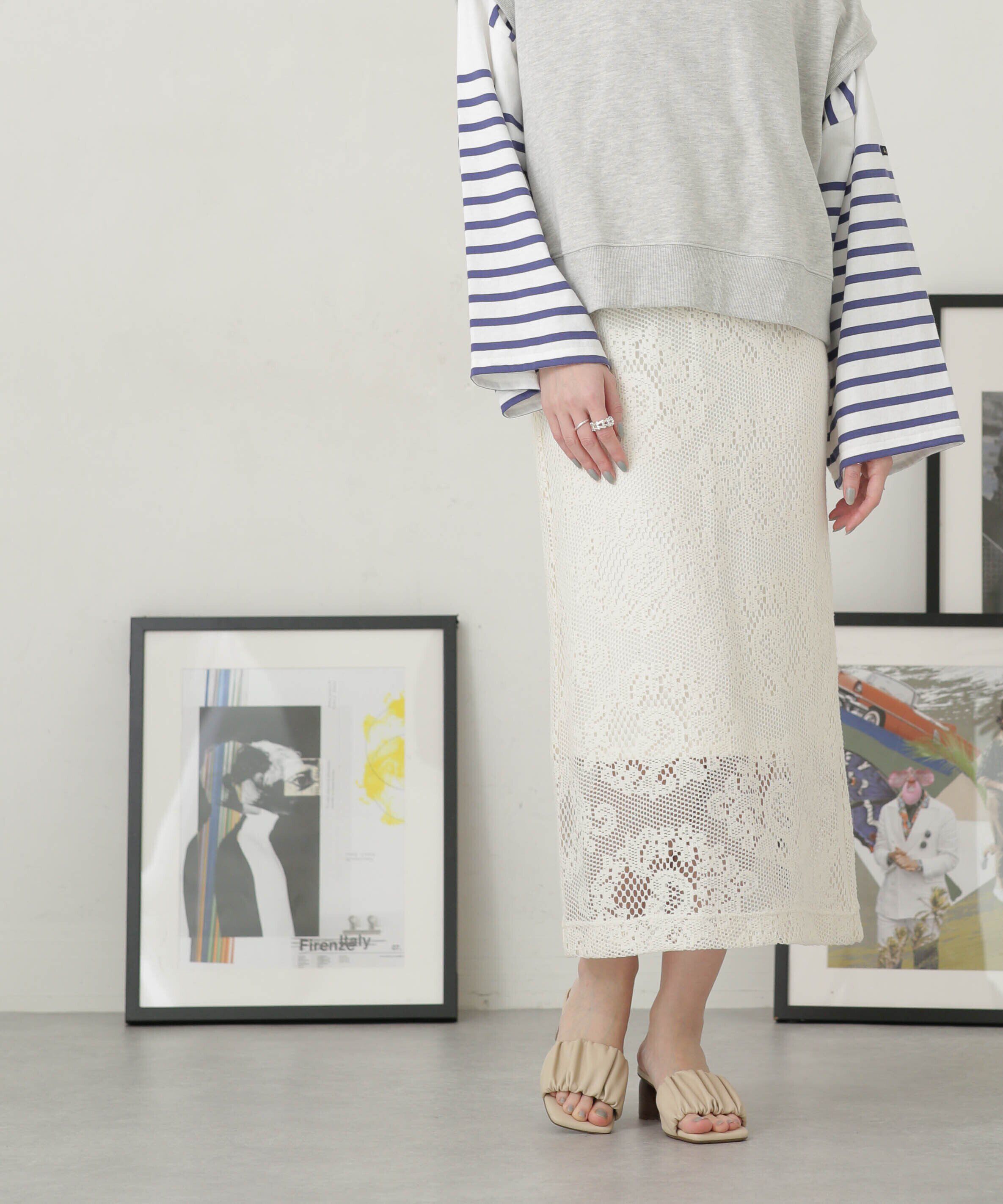 nano･universe「LB.04/レースタイトスカート」|スカート|ホワイト