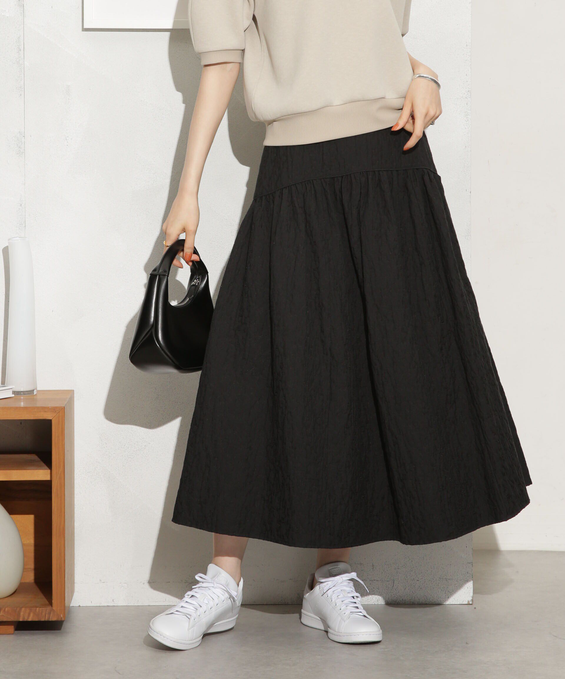 nano･universe「ふくれジャガードボリュームギャザースカート」|スカート|ブラック