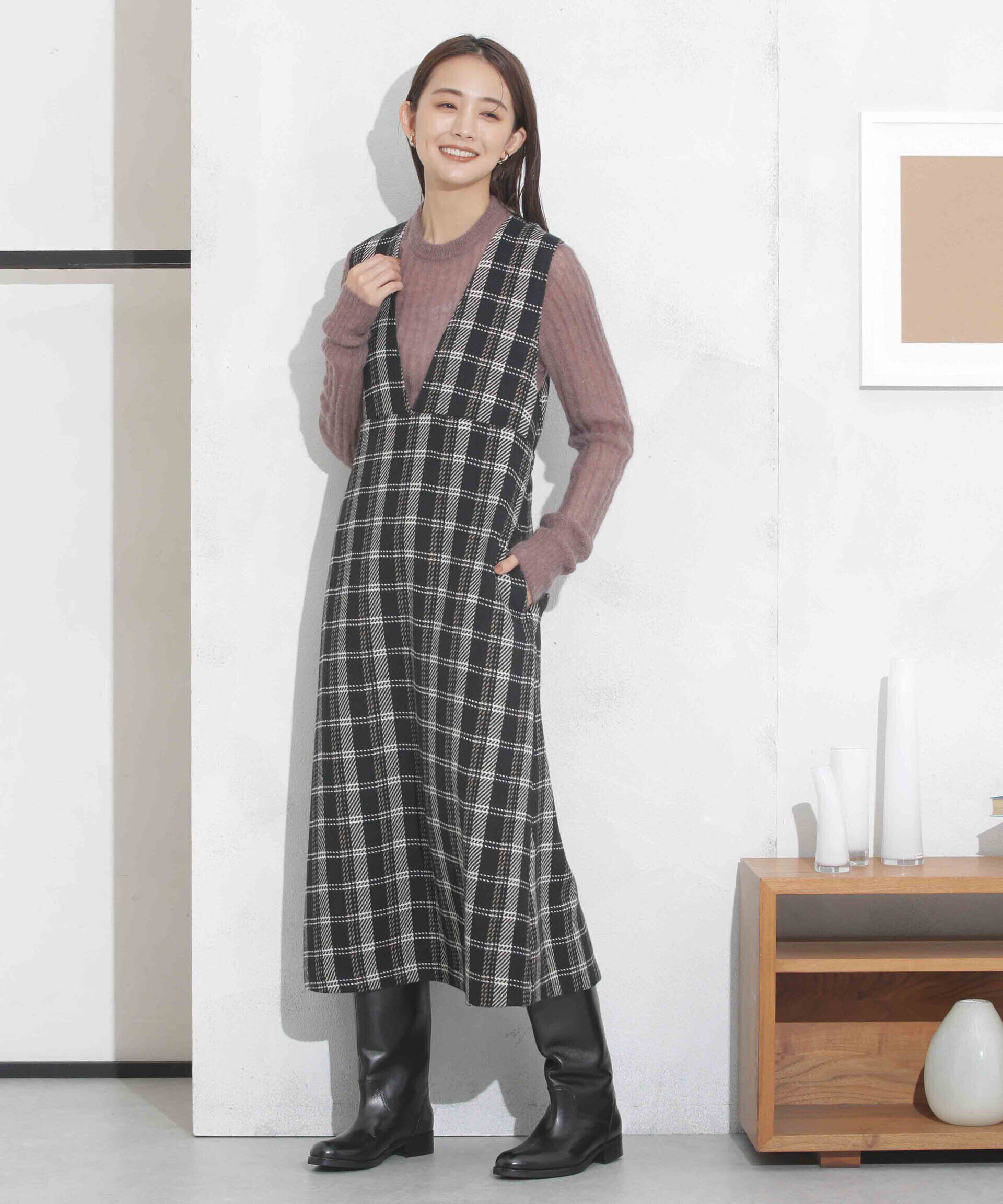 nano･universe「ビッグチェックVネックワンピース」|ワンピース|