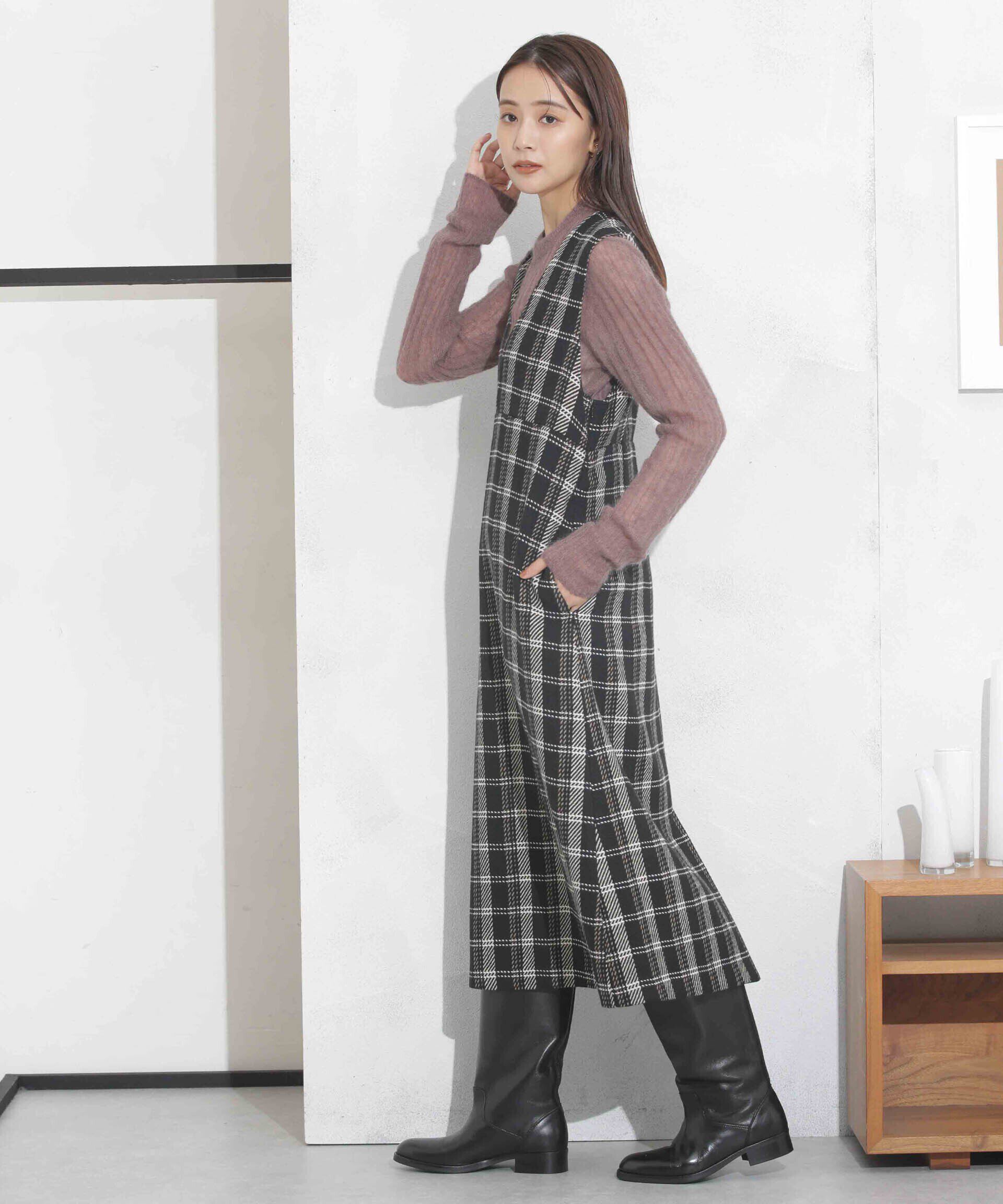 nano･universe「ビッグチェックVネックワンピース」|ワンピース|