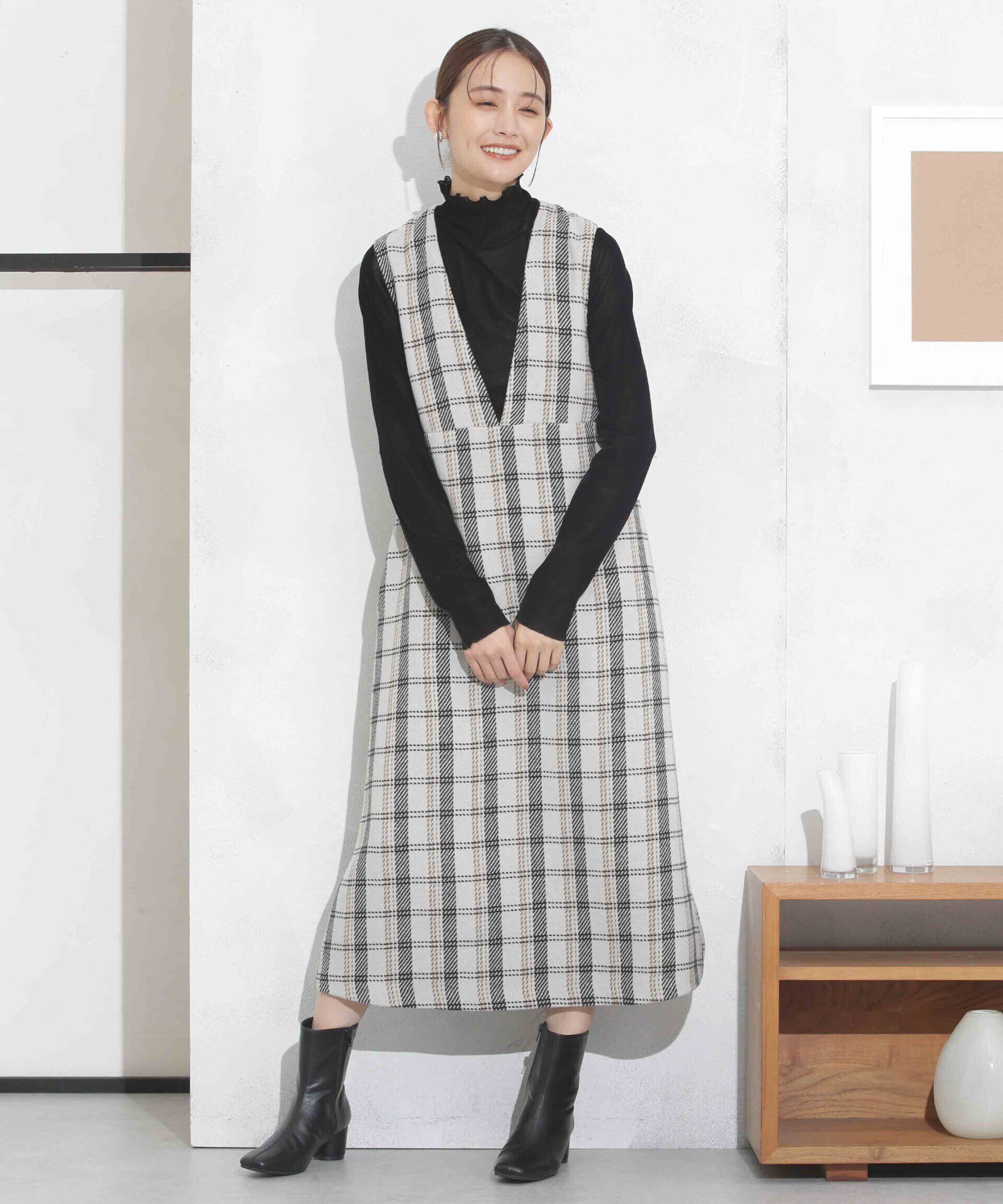 nano･universe「ビッグチェックVネックワンピース」|ワンピース|