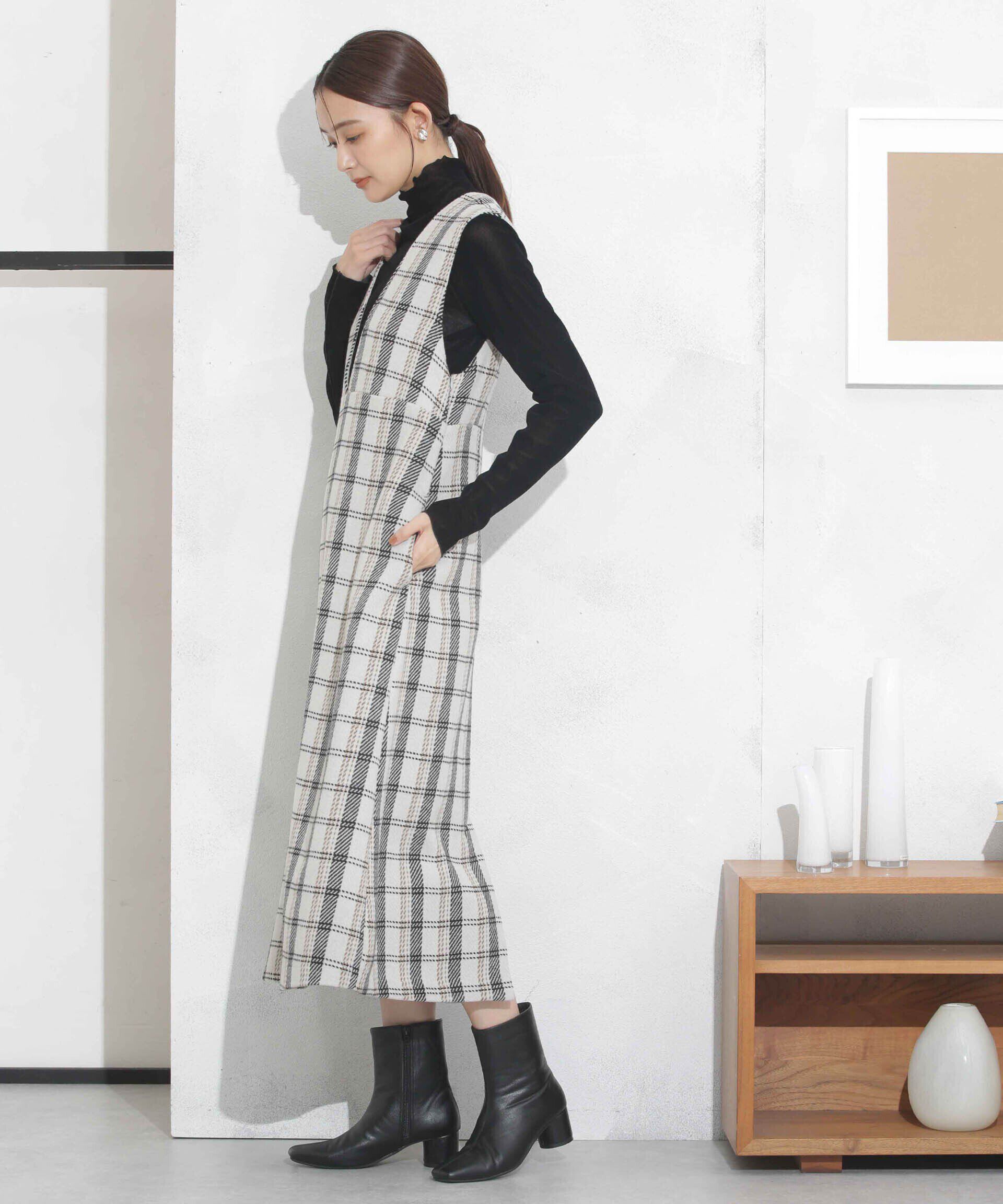 nano･universe「ビッグチェックVネックワンピース」|ワンピース|