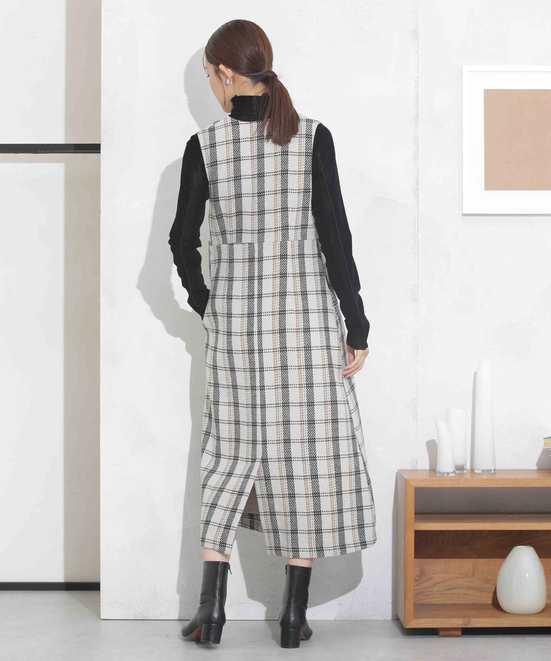 nano･universe「ビッグチェックVネックワンピース」|ワンピース|