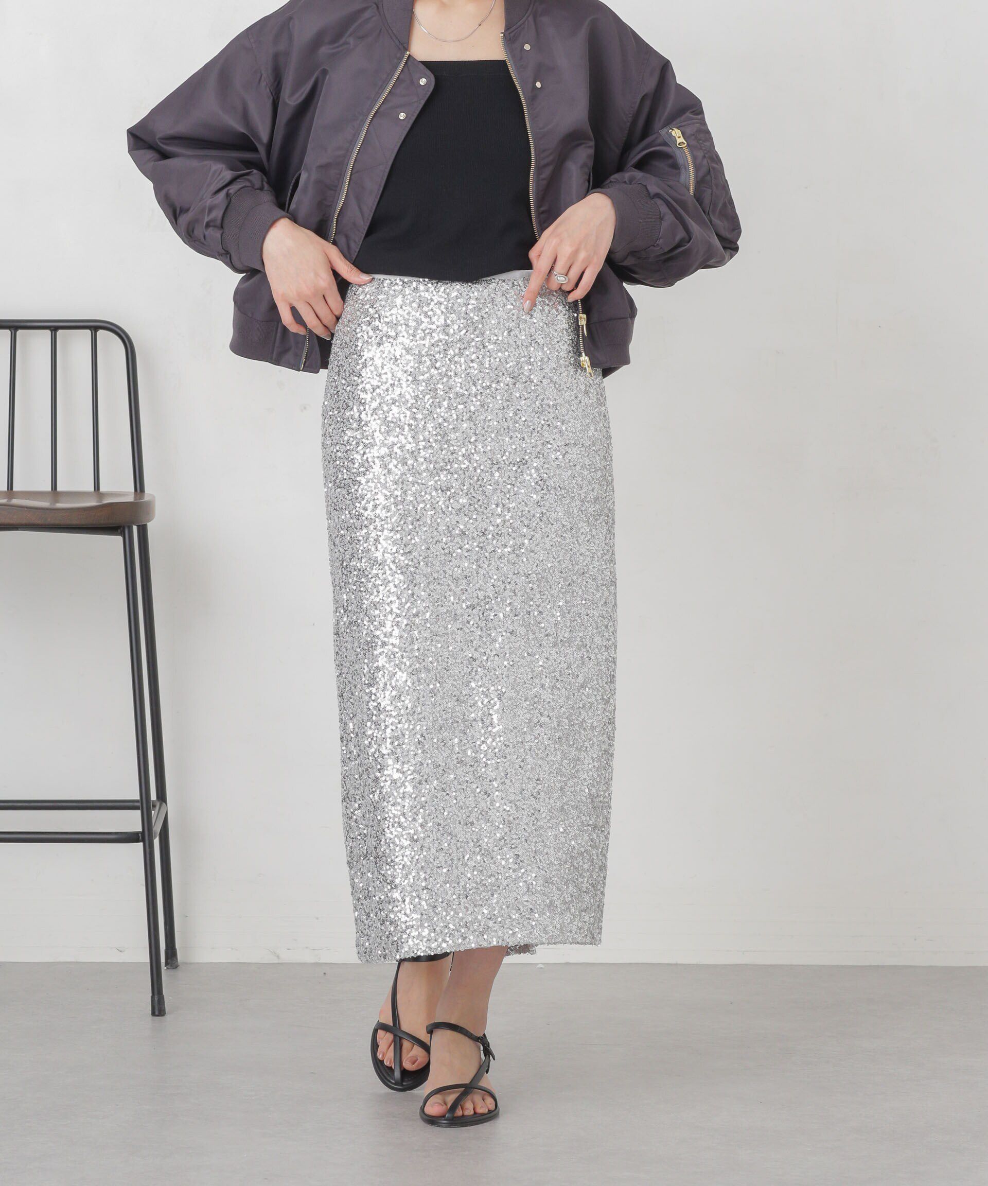 nano･universe「スパンコールIラインスカート」|スカート|