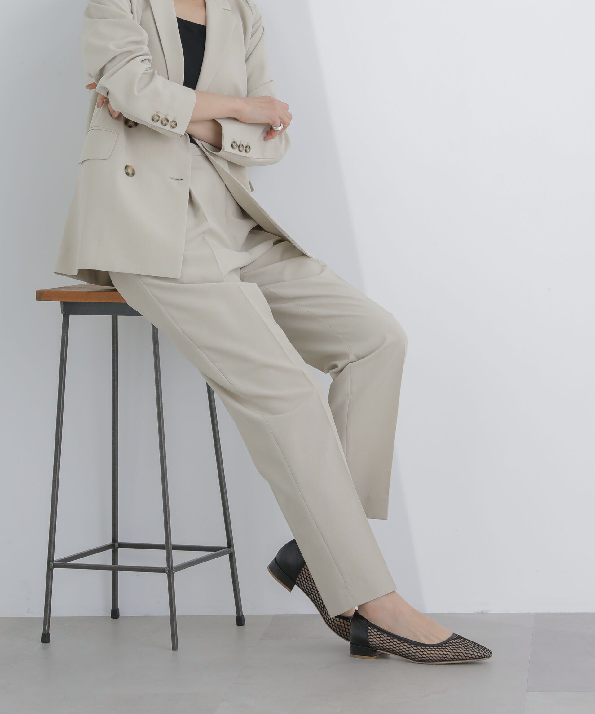 nano･universe「ﾗｲﾄﾌｧﾝｸｼｮﾝ ﾍﾞﾙﾄ付きﾀｯｸﾃｰﾊﾟｰﾄﾞﾊﾟﾝﾂ(ｾｯ  」|スラックス|アイボリー7