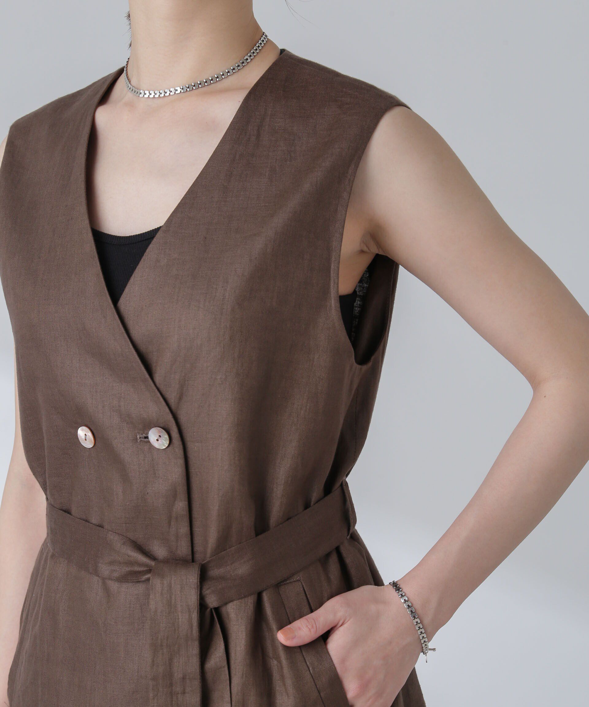 nano･universe「ベルト付リネンジレ(セットアップ可)」|ベスト・ジレ|
