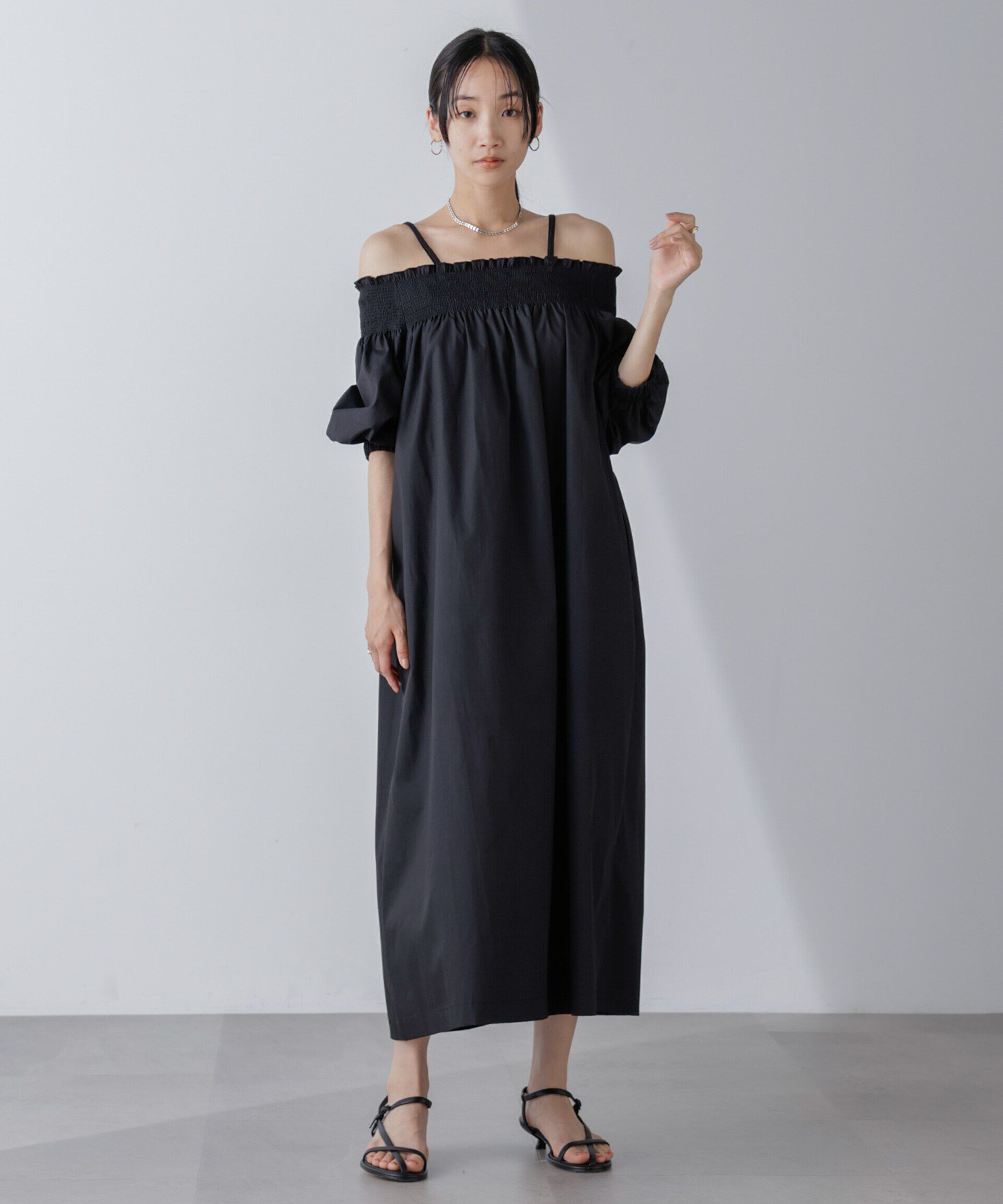 nano･universe「2wayシャーリングオフショルダーワンピース」|ワンピース|