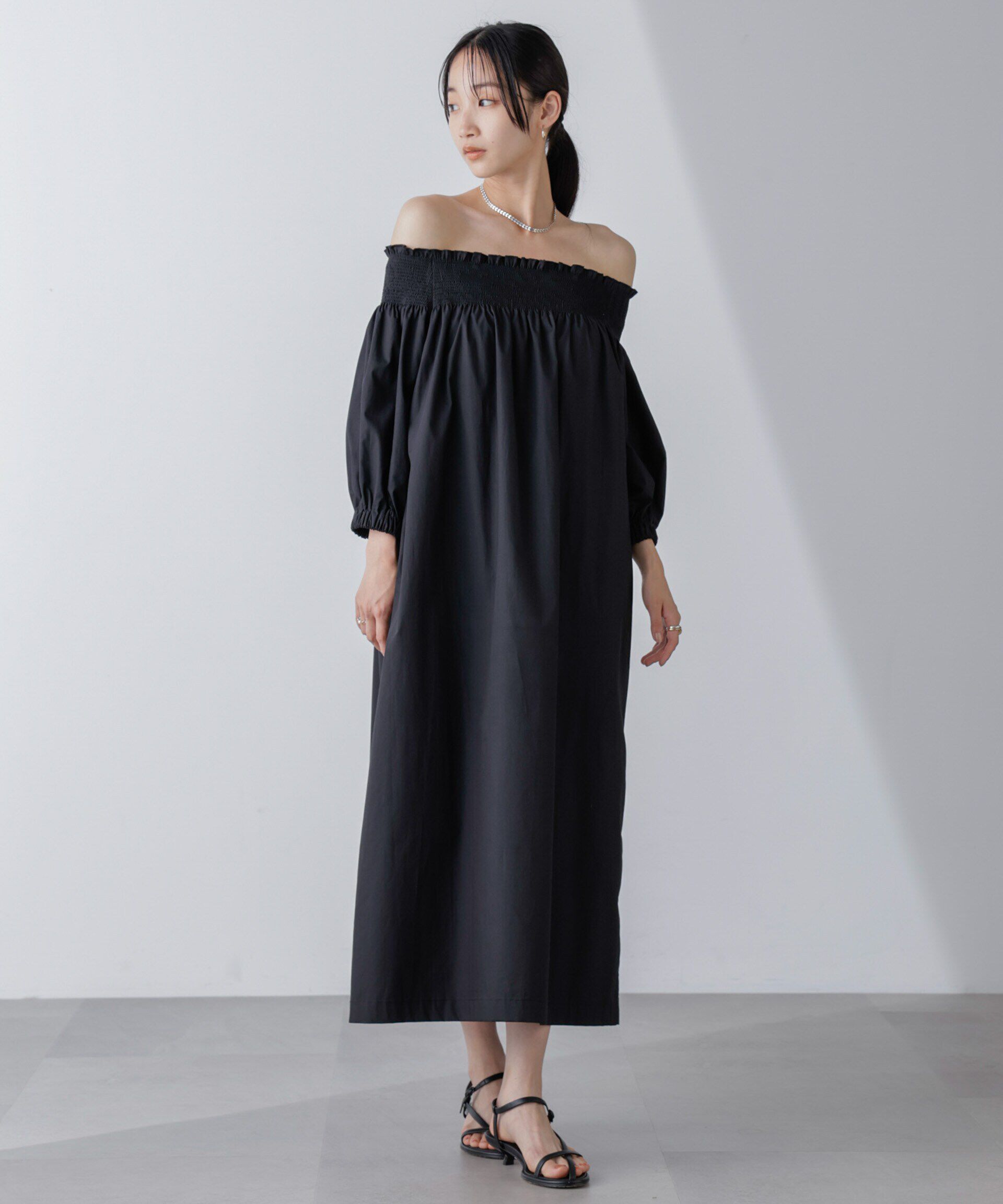 nano･universe「2wayシャーリングオフショルダーワンピース」|ワンピース|