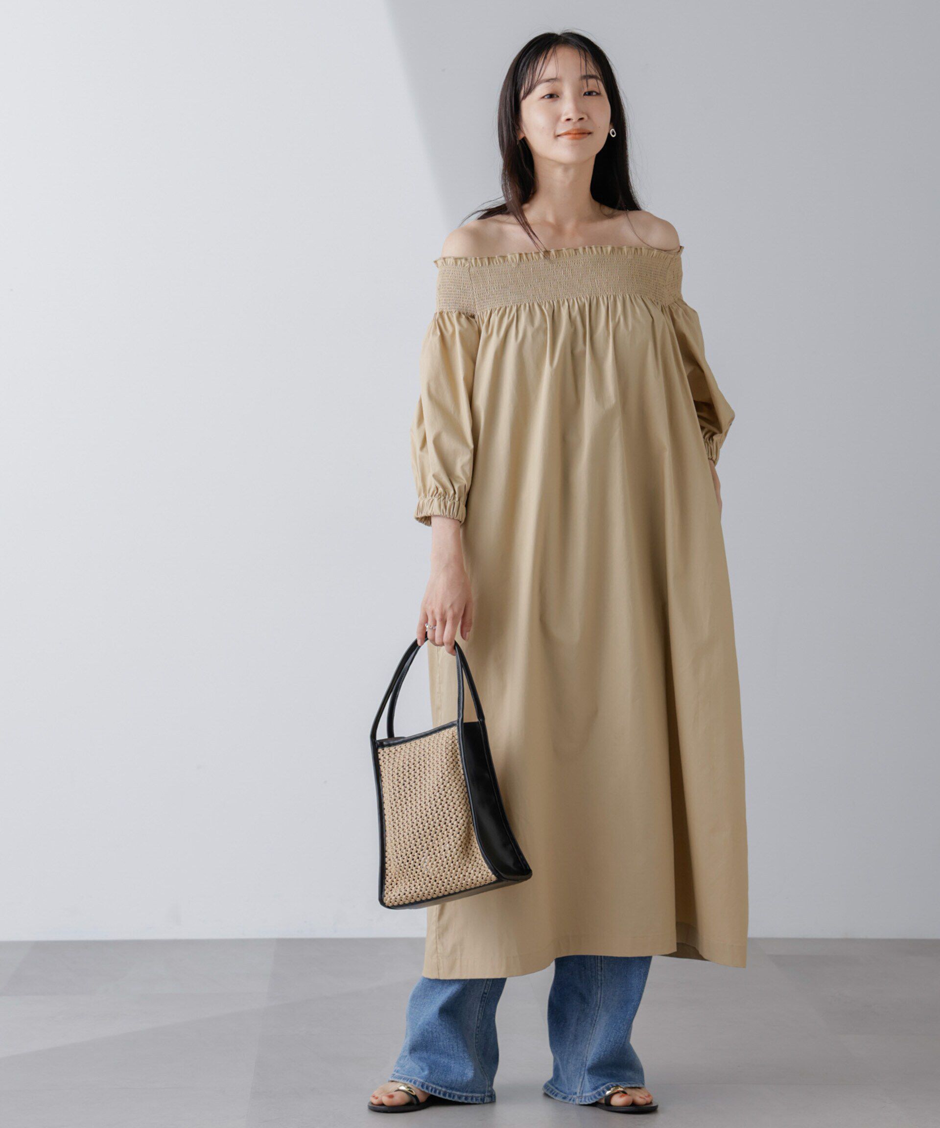 nano･universe「2wayシャーリングオフショルダーワンピース」|ワンピース|