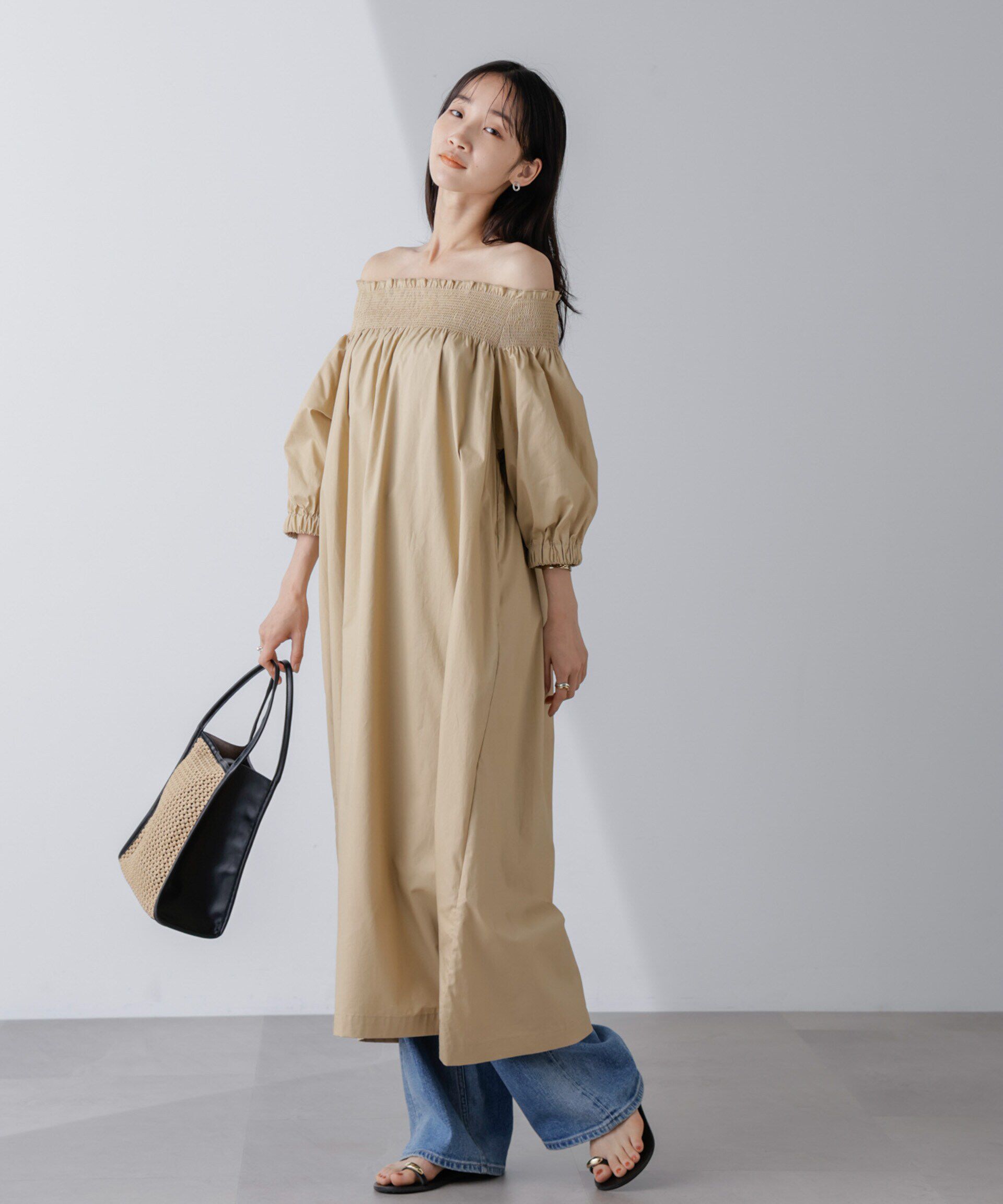 nano･universe「2wayシャーリングオフショルダーワンピース」|ワンピース|